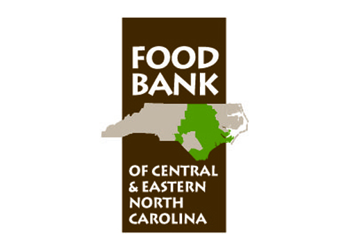 Brown Food Bank logo with a map of North Carolina and the Food Bank's service area shaded in green