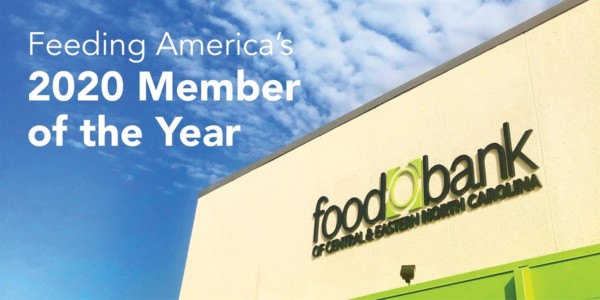 Feeding America's 2020 Member of the Year, exterior of Raleigh Warehouse with logo 